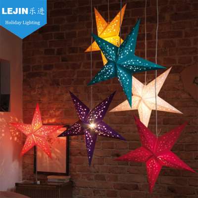 Wooden five-pointed star LED Christmas lights, hanging indoor festive lights in color LED Christmas lights